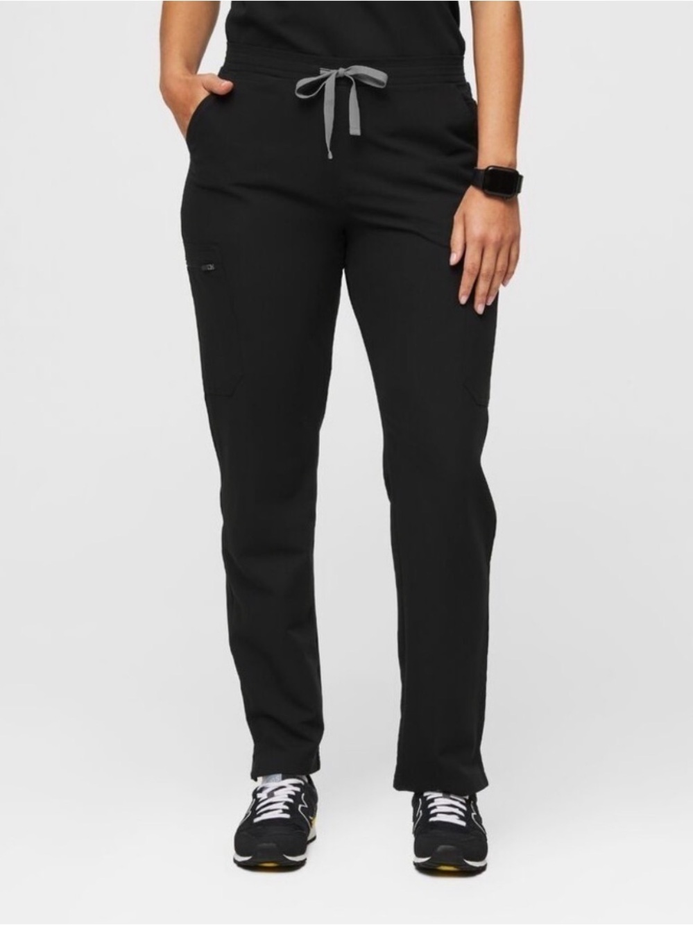 FIGS $52 Yola Slim Straight Leg Scrub Pant Black Medium Yoga Waistband Mid-Rise